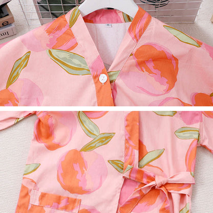 Pink Peach Print Kimono Pajamas Set