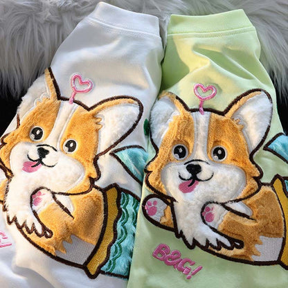 Cartoon Mermaid Puppy Plush Short Sleeve Casual T-shirt