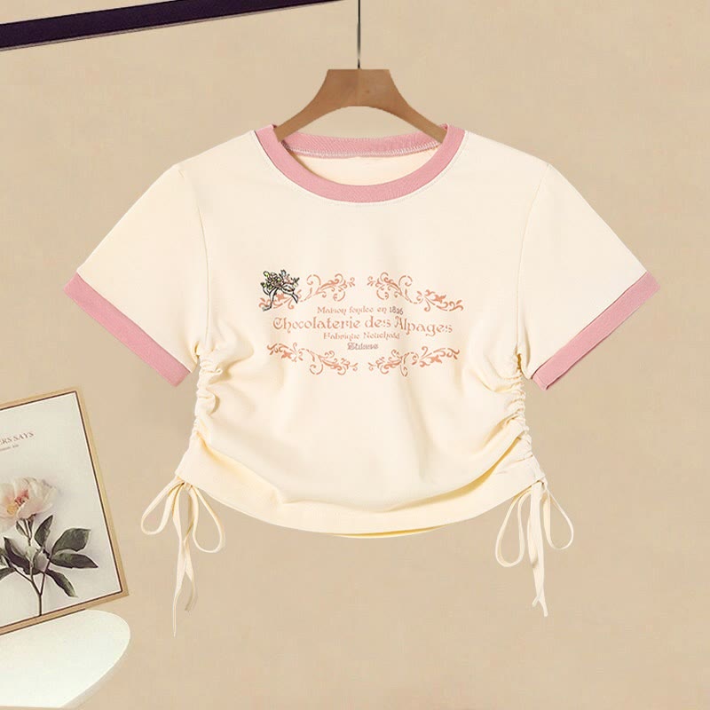 Cartoon Letter Pink Casual Shirt Cargo Pants