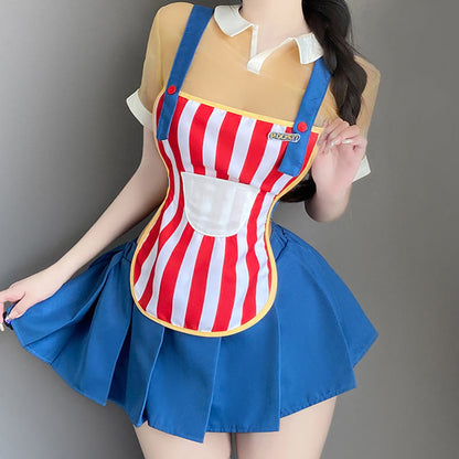 Colorful Striped Convenience Store Maid Uniform Lingerie