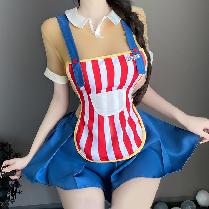 Colorful Striped Convenience Store Maid Uniform Lingerie