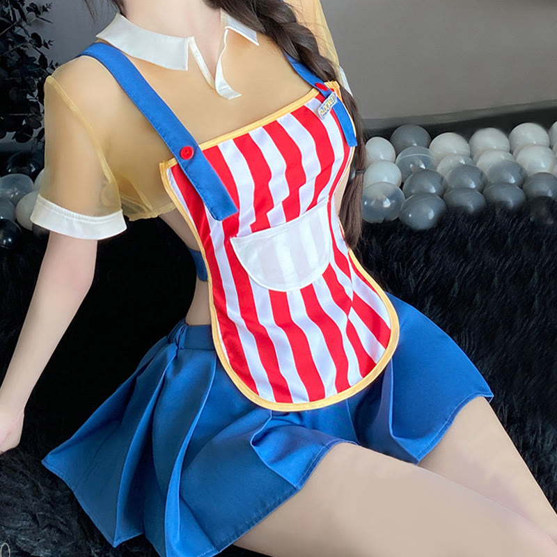 Colorful Striped Convenience Store Maid Uniform Lingerie