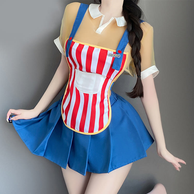 Colorful Striped Convenience Store Maid Uniform Lingerie