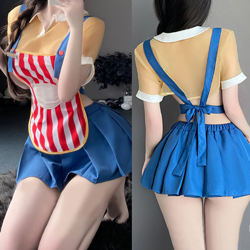 Colorful Striped Convenience Store Maid Uniform Lingerie