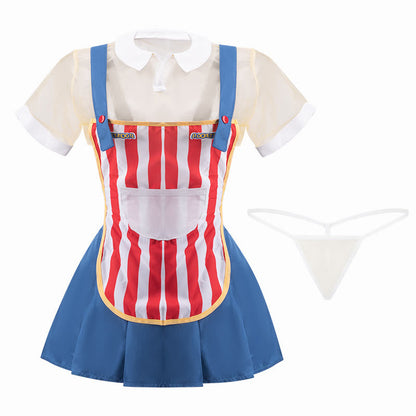 Colorful Striped Convenience Store Maid Uniform Lingerie