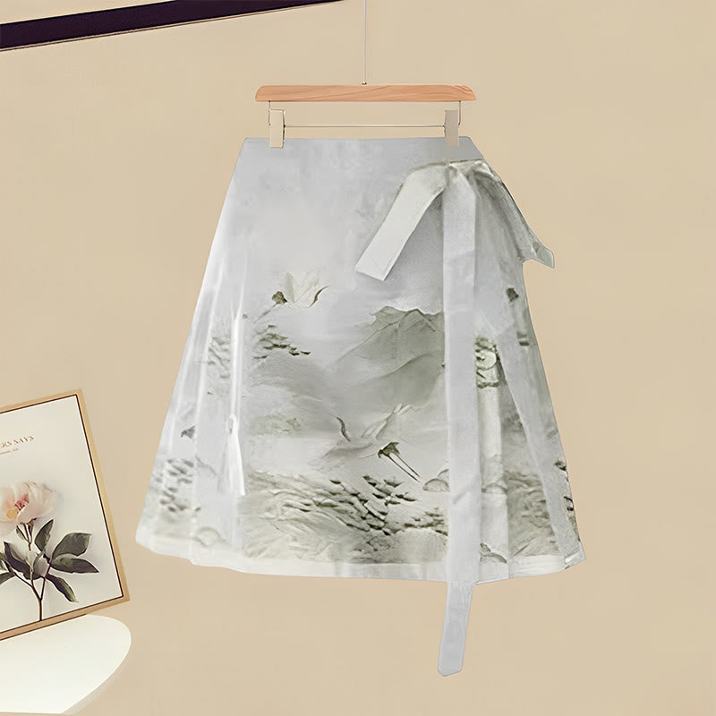 Floral Print Off T-shirt Vintage Pleated Skirt