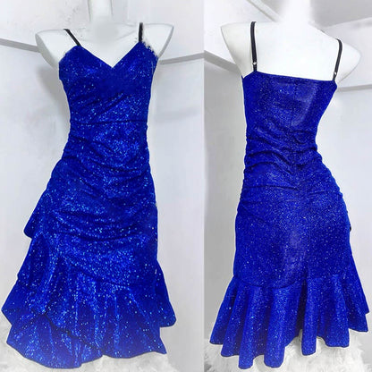 Sparkles Skull Decor Mermaid Fishtail Slip Blue Dress