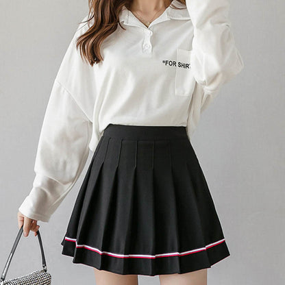 Casual High Waist Pleated Skirt