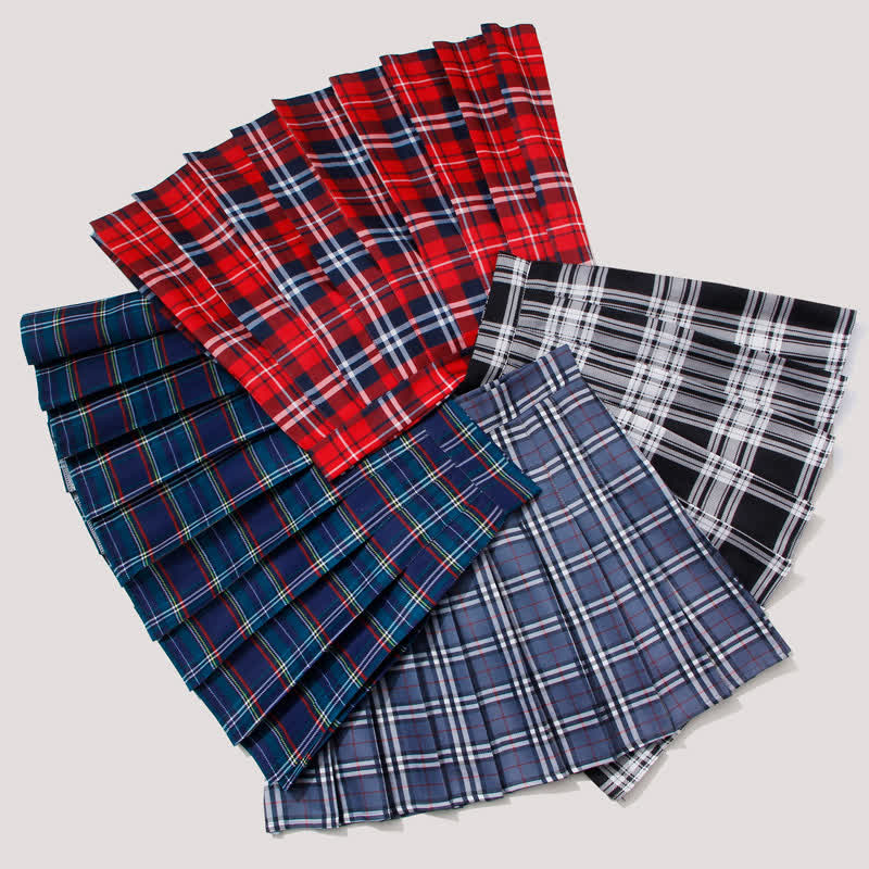 Plaid High Waist Casual Pleated Skirt