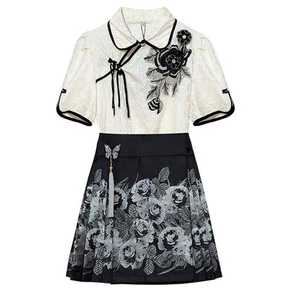 Blossom Shirt Black Flower Print Skirt Set