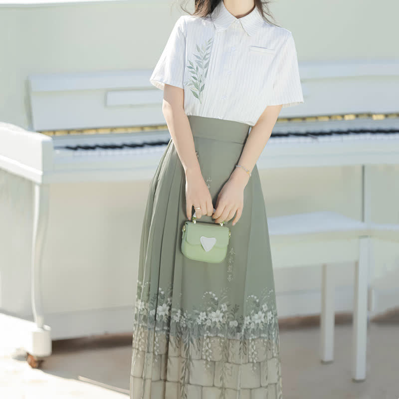 Sweet Leaf Print Shirt Flower Print Skirt