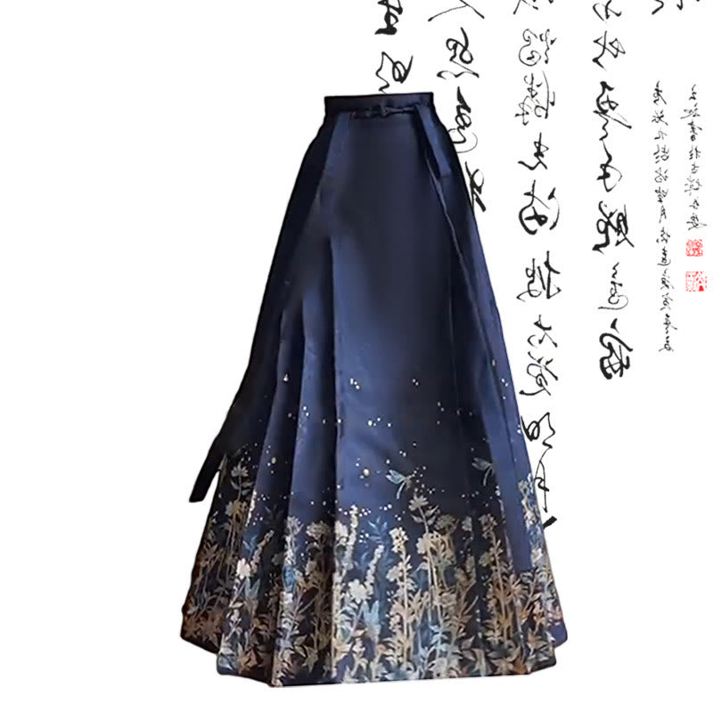 Blue Bow Print Print T-Shirt Vintage Pleated Skirt