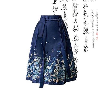 Blue Bow Print Print T-Shirt Vintage Pleated Skirt