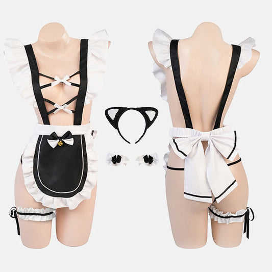 Cosplay Hollow Bow knot Maid Uniform Lingerie