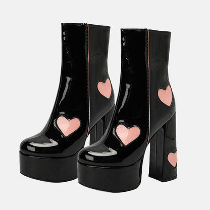 Chic Heart Print Slip-On Platform Boots