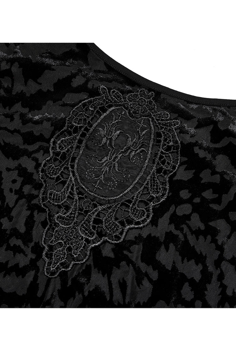 Plus Size Gothic Dress with Bat Print, Embroidery and Adjustable Straps