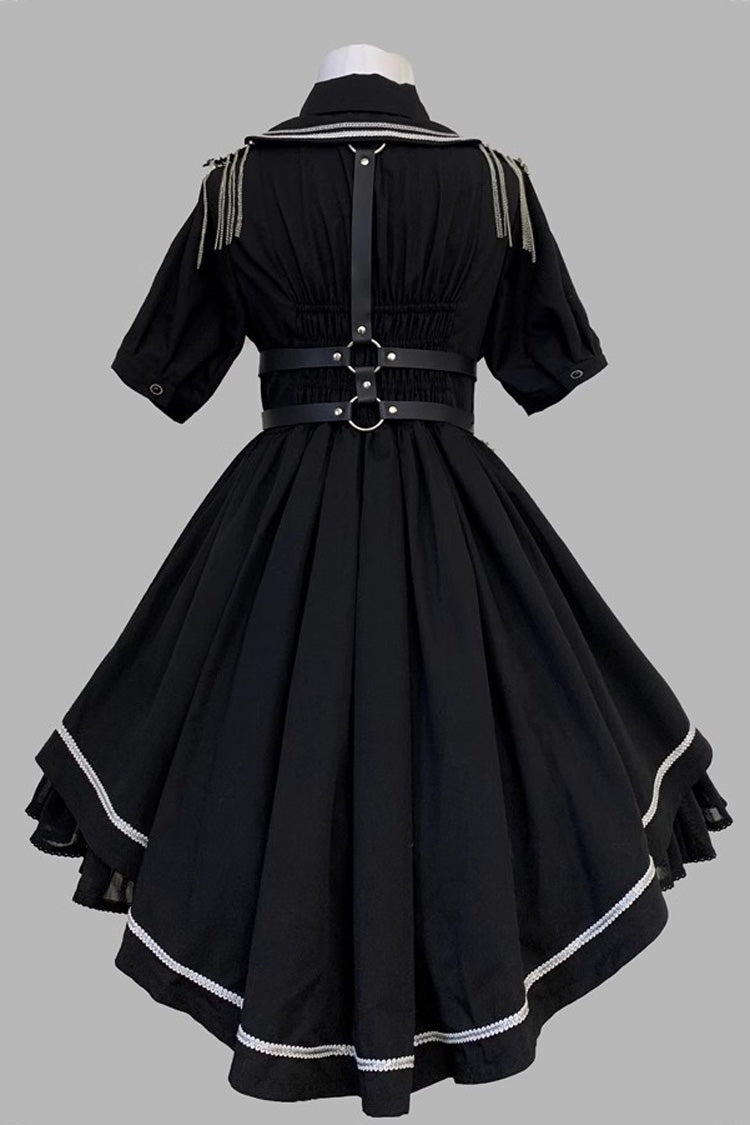 Military-Style Gothic Dress with Cardigan and Lace Accents