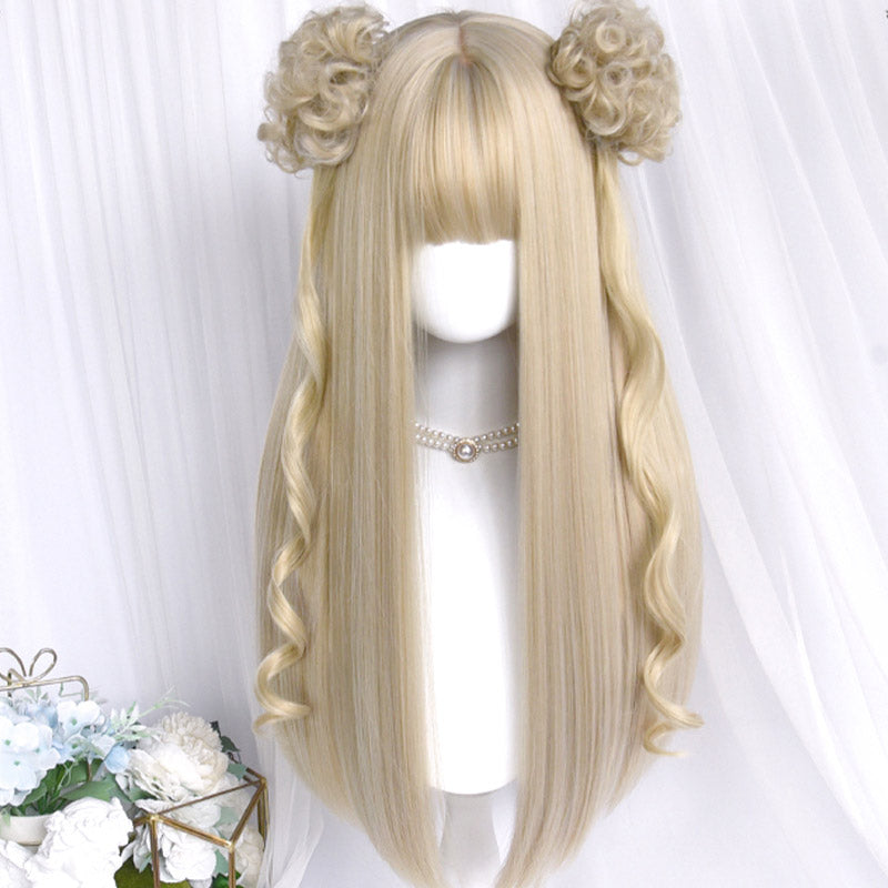 Sweet Long Straight Flower Ball Wig With Neat Bangs