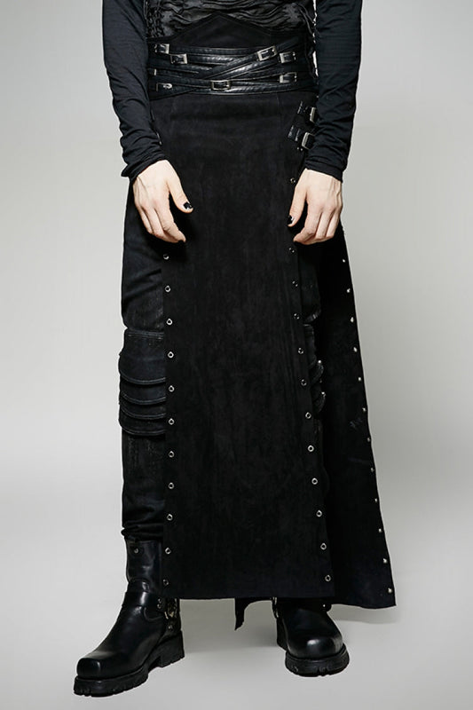 Men's Steampunk Skirt with Lace-Up Front and Metal Buckles