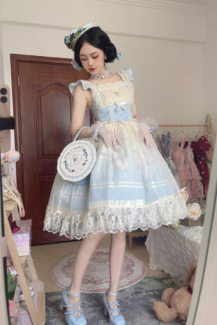 Dream Doll Sweet Lolita Ballet Rabbit Print Jsk Dress 2 Colors