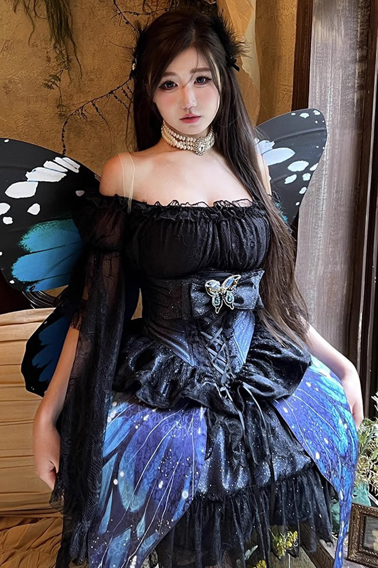 Sweet Lolita Skirt with Butterfly Print and Bowknot