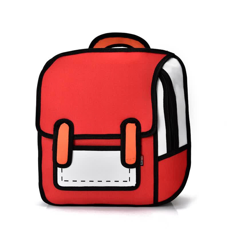 3D Cartoon Colorblock Canvas School Backpack