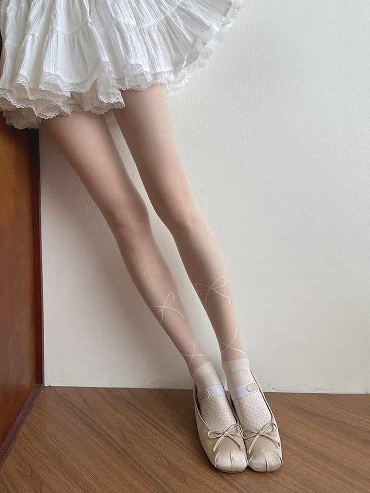 Polka-dot White Tights Print Bowknot Lolita Pattern
