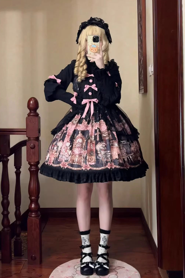 Jsk Dress with Ruffle Bowknot and Missing Lamb Print