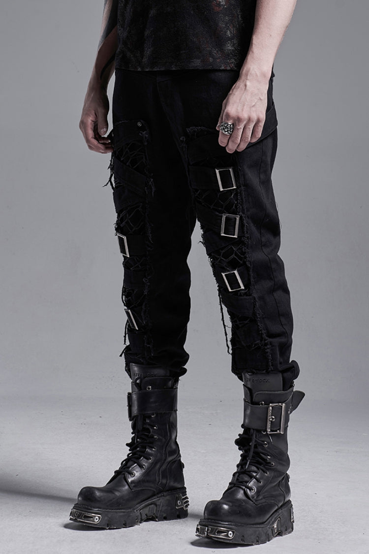 Ripped Gothic Pants with Bandage and Hollow Stitching