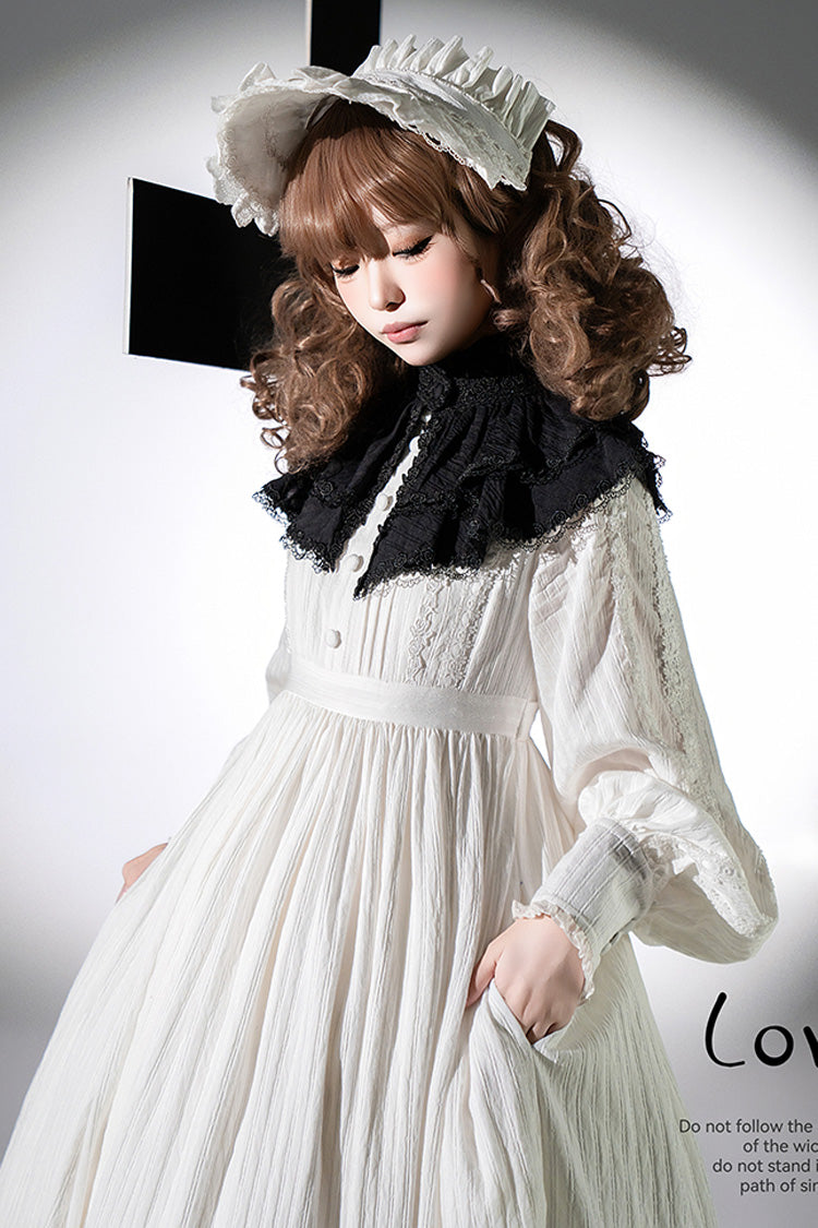 Long Sleeves Jacquard Ruffle Embroidery Bowknot Gothic Lolita Dress