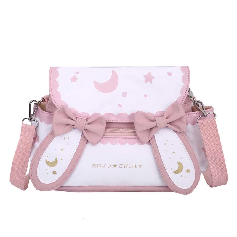 Moon Star Print Bunny Ears Bow Decor Crossbody Bag