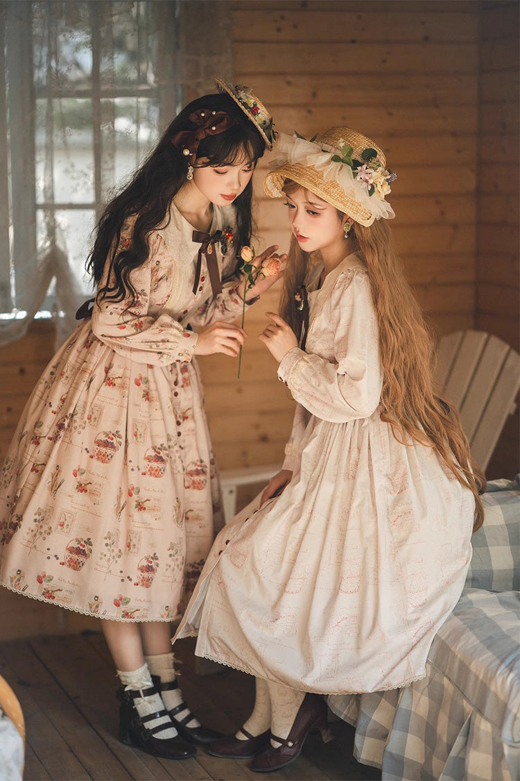 Lantern Sleeve OP Dress with Floral Print - Sweet Lolita