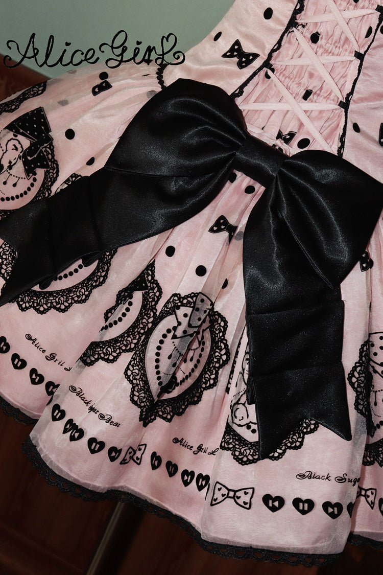 Pink Halter Sleeveless Embroidered Bow Lolita Gown - Sugar Bear