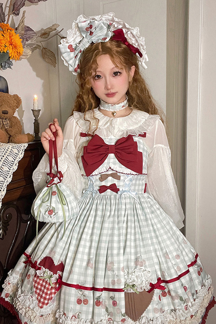 Light Blue Plaid Bowknot Sweet Lolita Jumper Dress