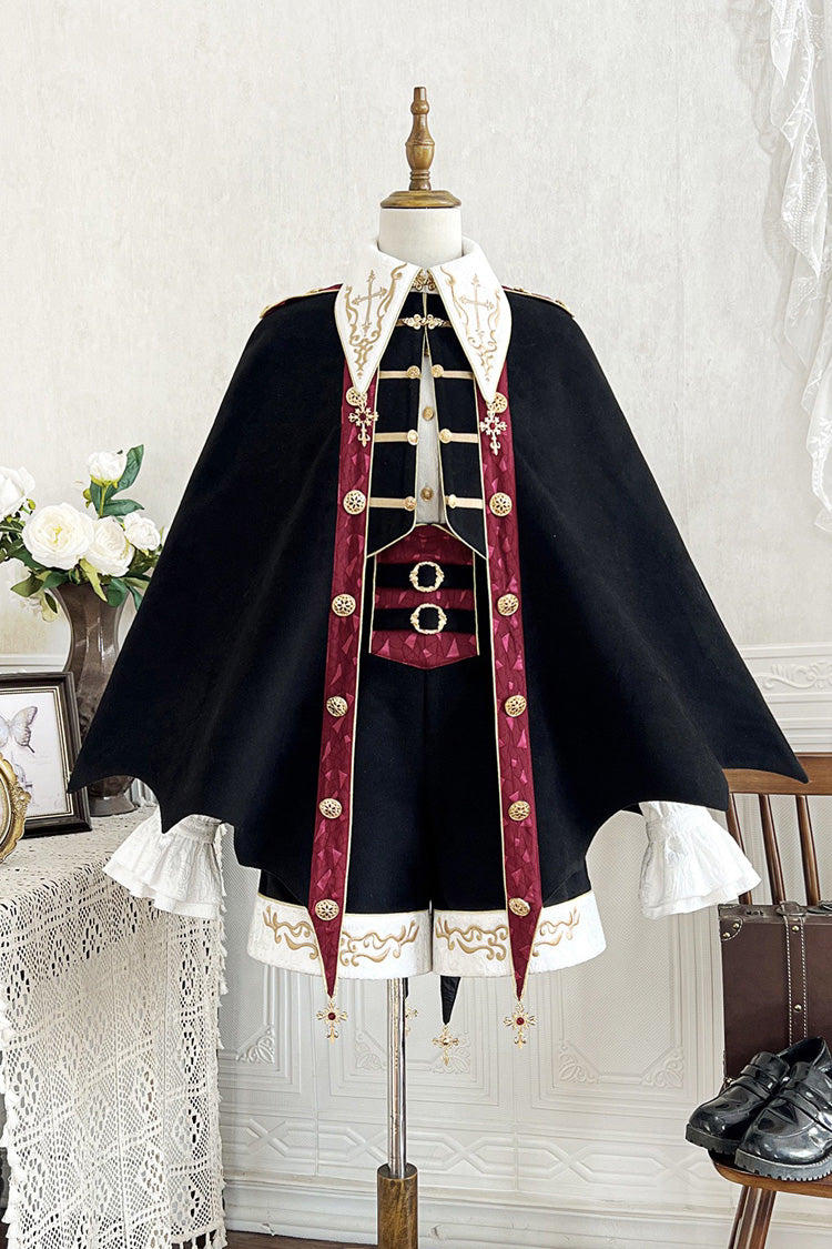 Noir Long Sleeve Embroidered Gothic Prince Handsome Set - Vampire Noble Court