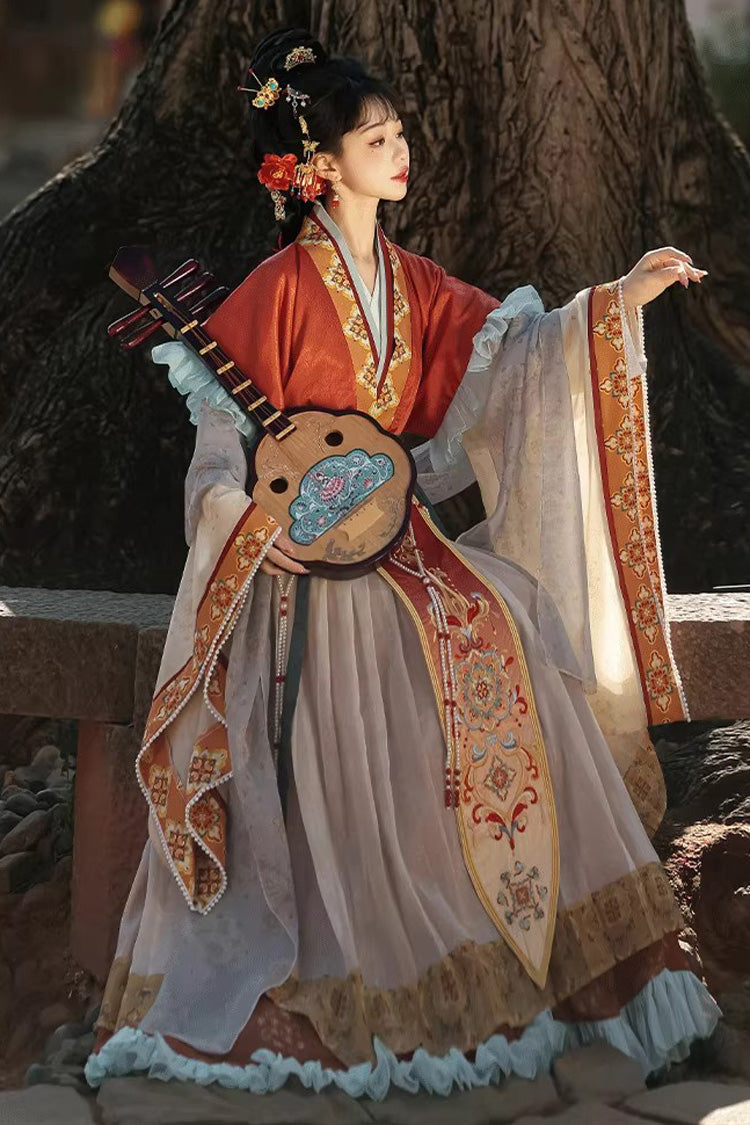 Classic Chinese Hanfu Dress Set with Embroidery in 2 Colors - Cloud-Clad Fairy