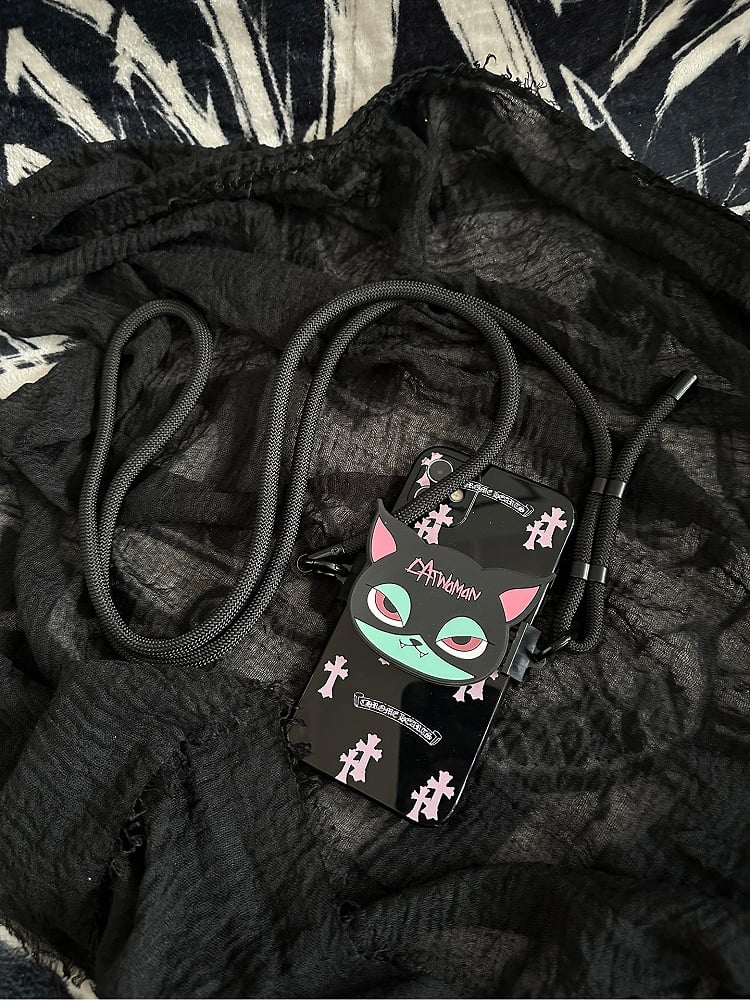 Cat Black Back Phone and Green Clip Gothic Pink Mobile