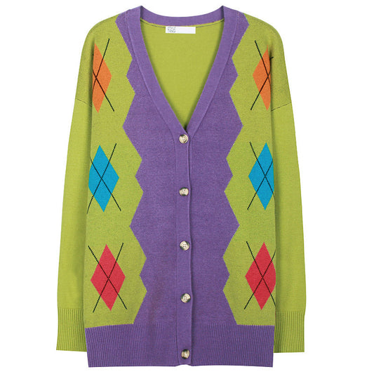 Sweet Colors Argyle Cardigan