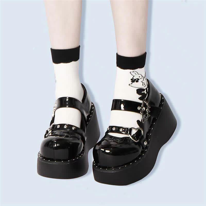 Punk Goth Bat Love Heart Buckle Platform Lolita Mary Janes Shoes MK19621