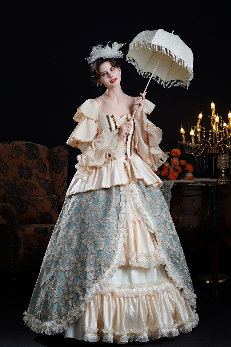 Half Trumpet Sleeve Ruffled Embroidery Cardigan Lace Victorian Dress