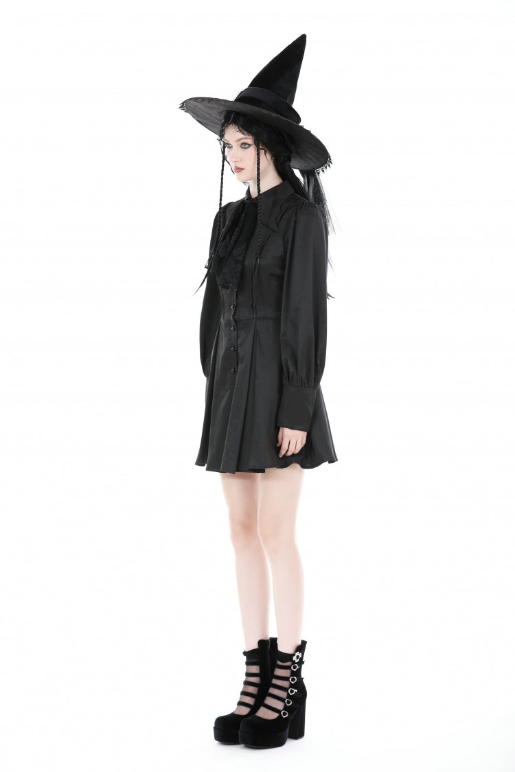 Gothic Dress with Lantern Sleeves and Necktie
