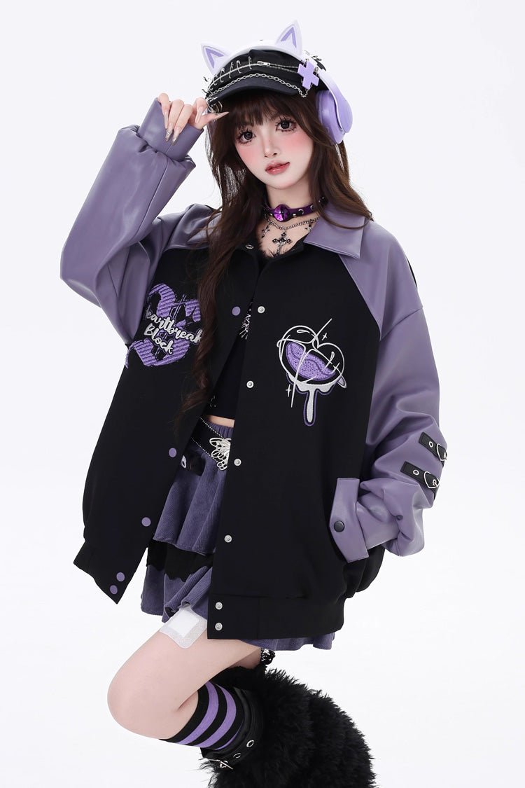 Long Sleeve Embroidered Stitching Gothic Jirai Kei Coat