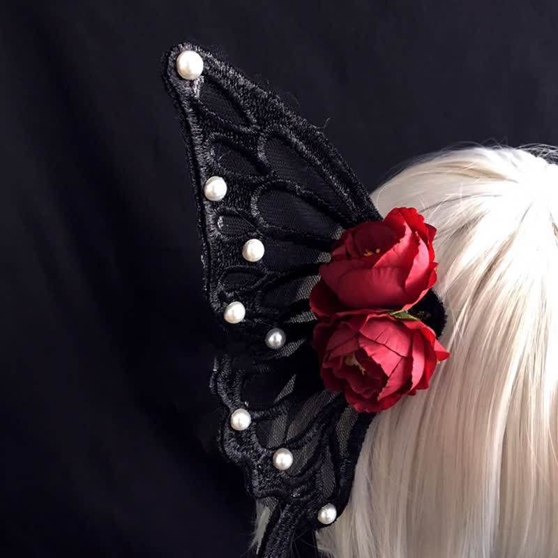 Elegant Butterfly Pearl Rose Hair Clip Halloween Hair Accessory