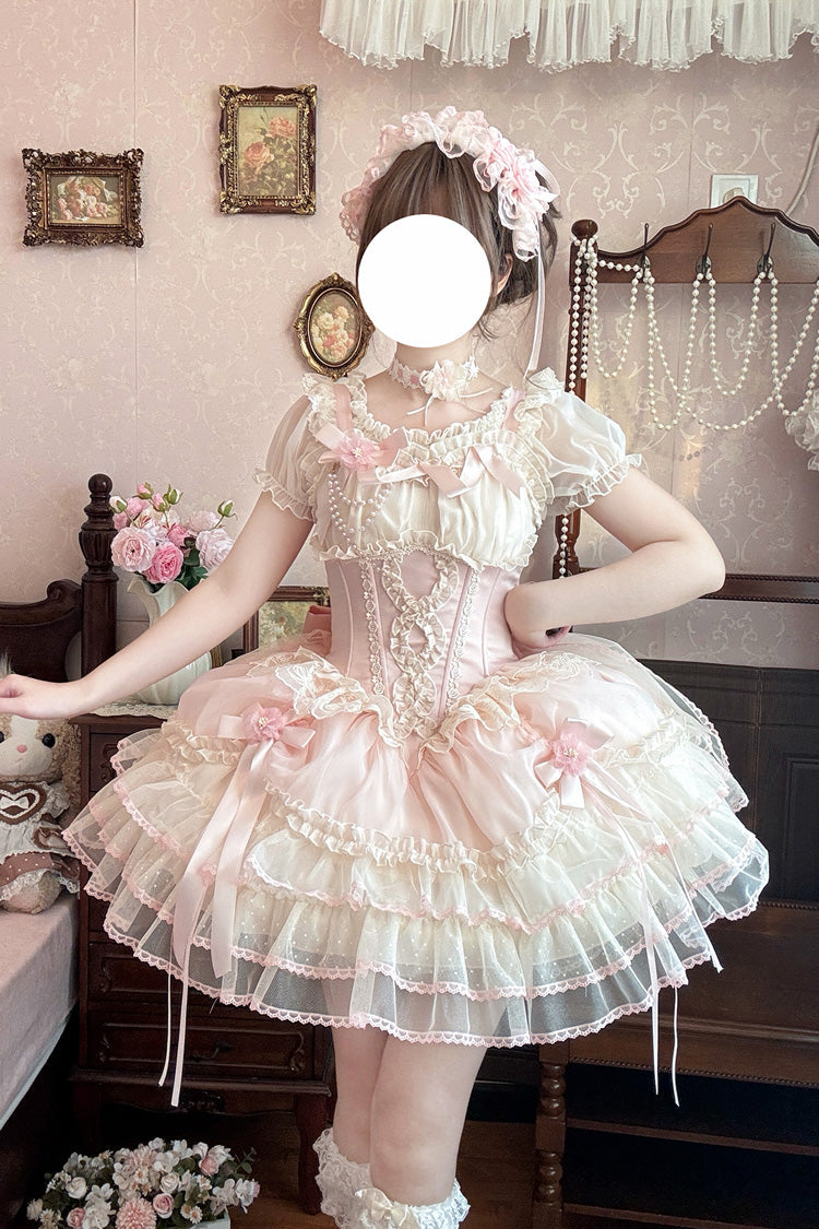 [Flowing Light Gift Box] Square Collar Sleeveless Multi-Layered Ruffled Bow Elegant Ballet Sweet Lolita Jsk Dress 6 Colors