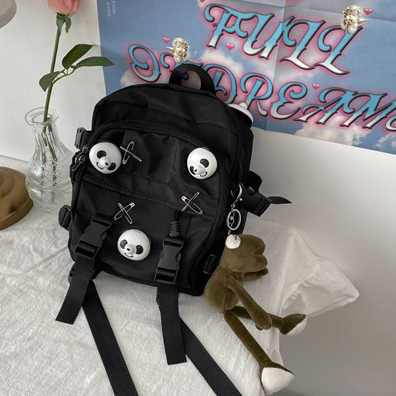 Black Panda Pin Backpack Crossbody Bag