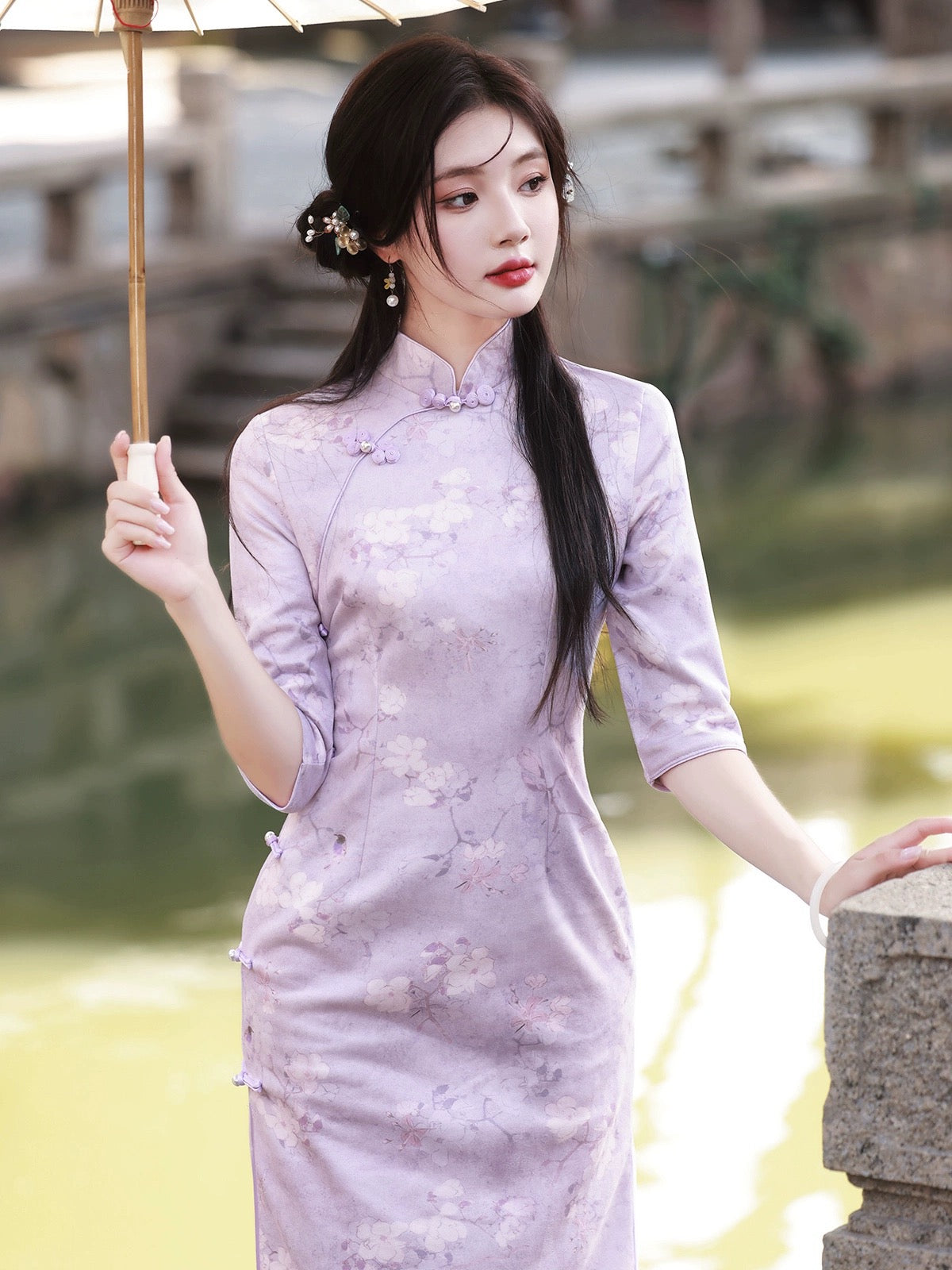 Classic Purple Floral Cheongsam