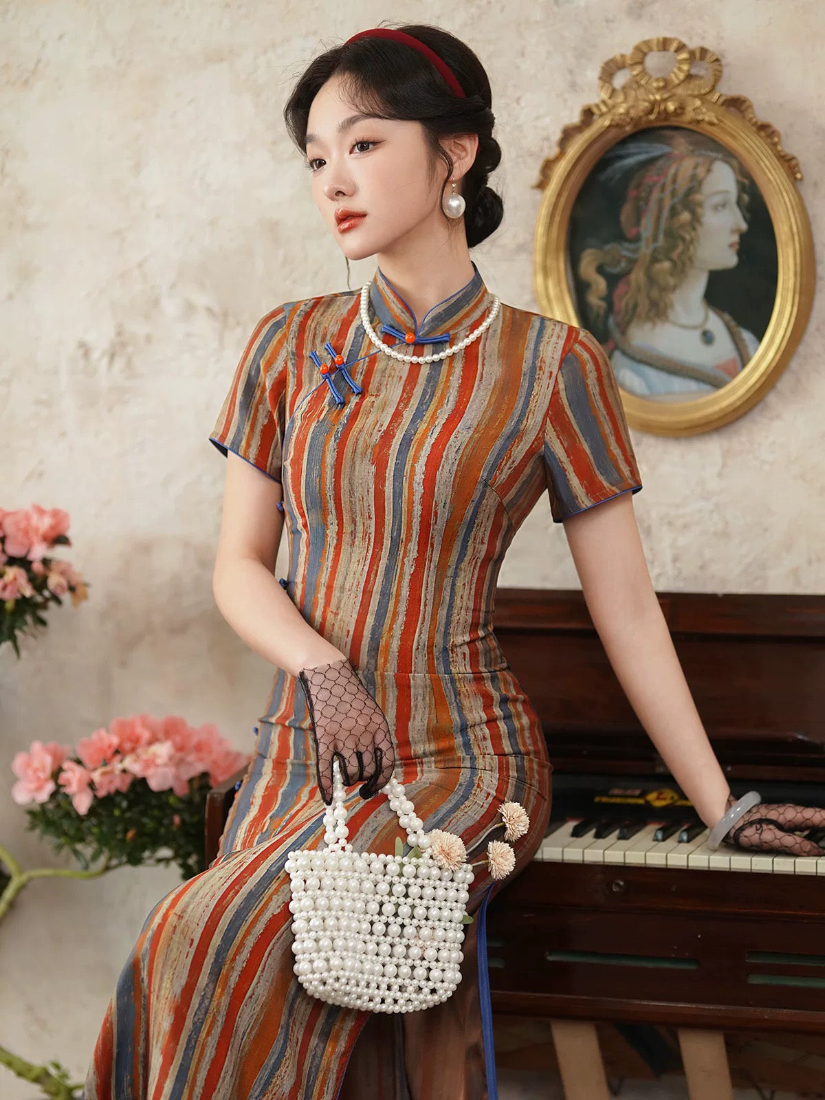 Colorful Stripe Cheongsam