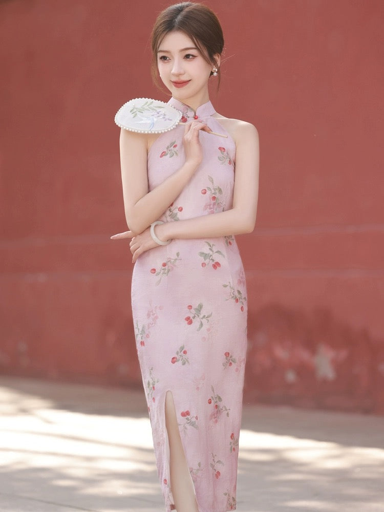 Cherry Berries Pink Cheongsam Dress