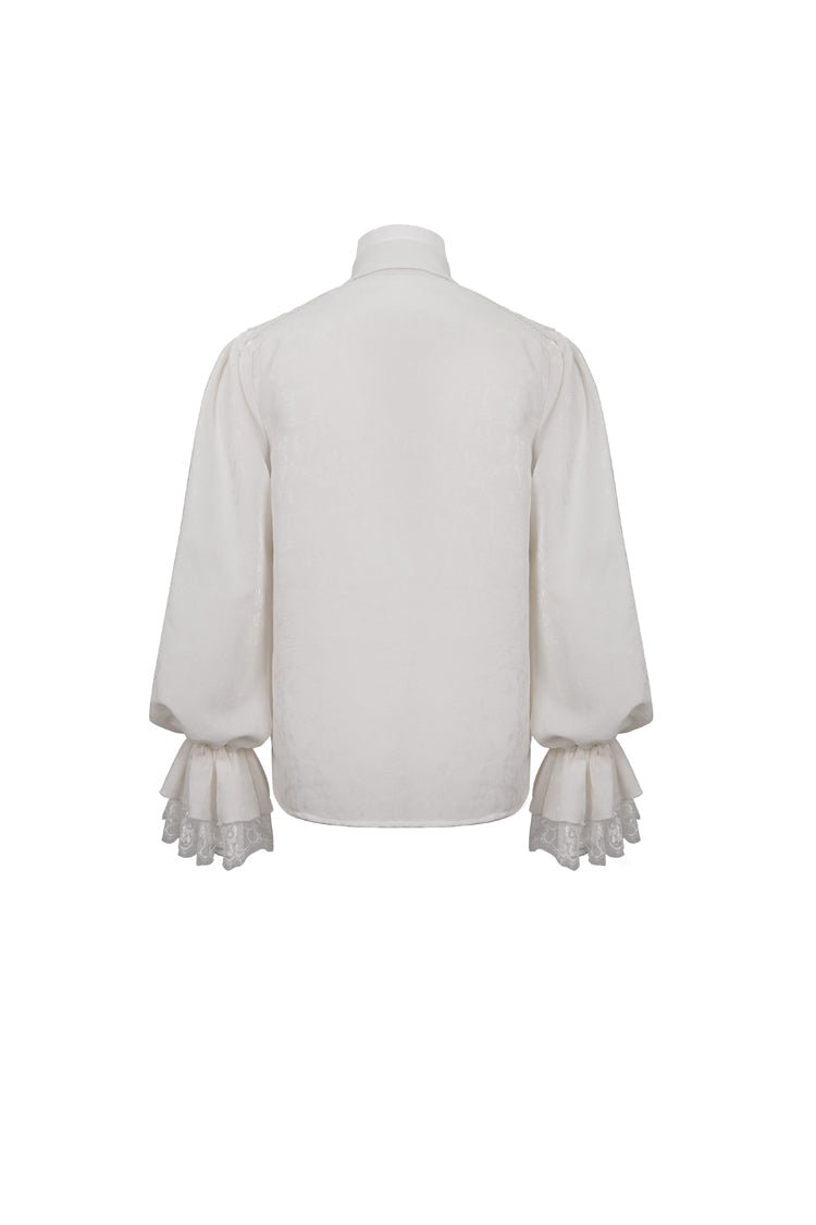 Ivory Gothic Shirt with Puff Sleeves and Lace Hem for Men