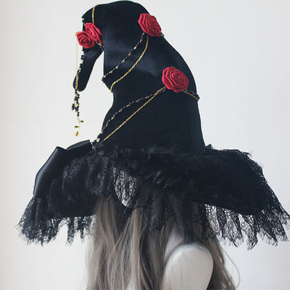 Black Witch Gothic Rose Decor Lace Hat